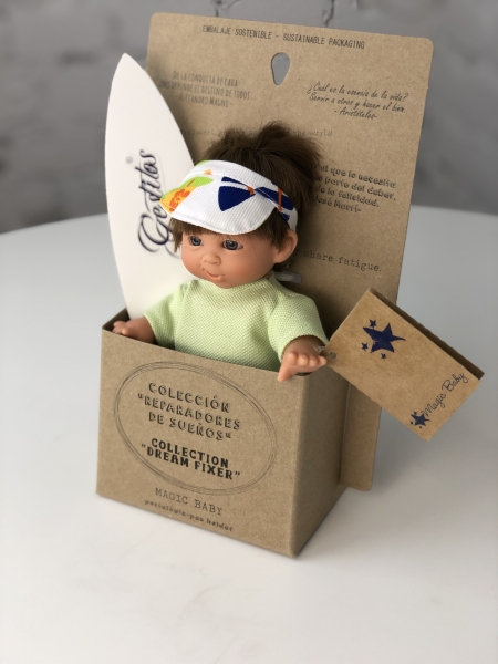 картинка испанские Пупс "Супер-мальчик", в светлых шортах и салатовой кофте, 18 см , арт. 405 интернет-магазин TuKiTu.ru