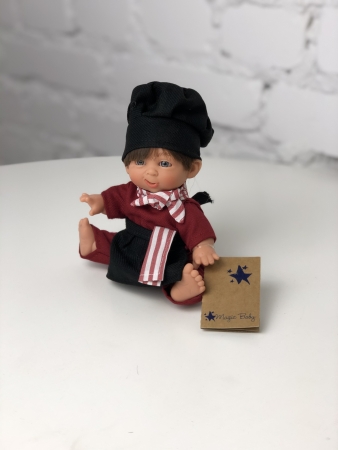 картинка испанские Кукла Джестито"Профессии", повар в темном колпаке, ухмыляется, 18 см, арт. 202U-2 интернет-магазин TuKiTu.ru