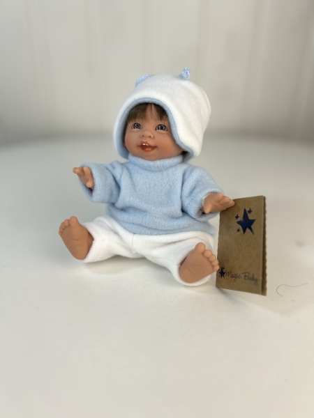 картинка испанские Кукла Джестито "Инфант", 18 см, в светло-голубом свитере, смеется , арт. 10000U-2 интернет-магазин TuKiTu.ru