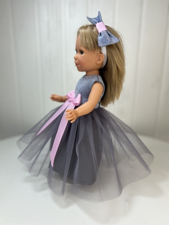картинка Одежда для кукол - Платье нарядное с юбкой из фатина и бант на голову, обхват талии 13-16 см, арт. 2 интернет-магазин TuKiTu.ru