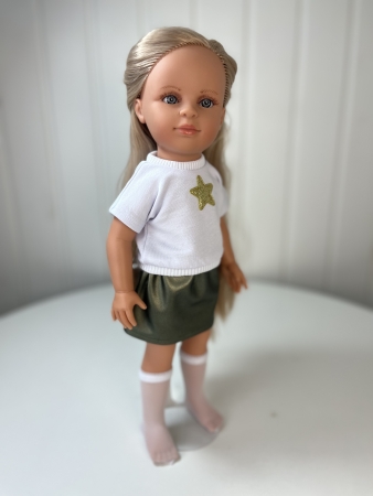 картинка Одежда для кукол - Футболка, юбка кожаная, гольфы., обхват талии 17-20 см , арт. 41 интернет-магазин TuKiTu.ru