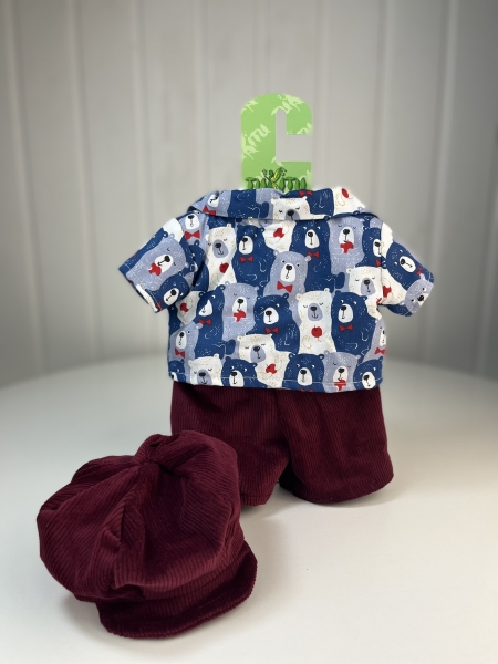 картинка Одежда для пупсов - Футболка белая, рубашка, кепка и шорты вельвет,  рост 47 см , арт 94 интернет-магазин TuKiTu.ru