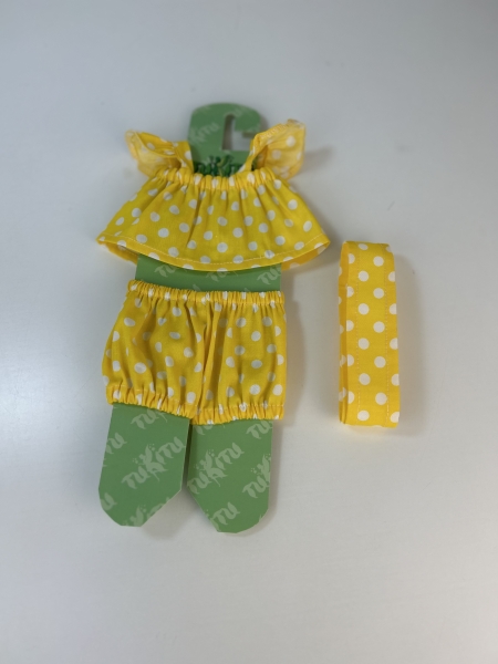 картинка Одежда для кукол - Комплект: Топ с крылышками, шорты и бант, обхват талии 13-16 см арт.160 интернет-магазин TuKiTu.ru