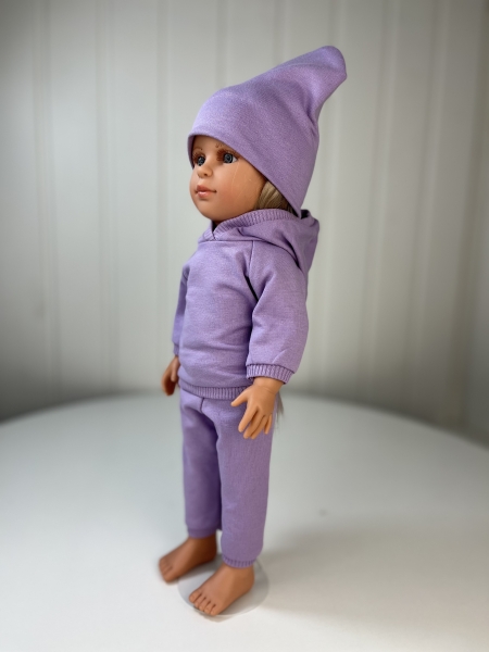 картинка Одежда для кукол - Комплект трикотажный( цвет- лавандовый): брюки, туника, шапка, на рост 40 см, арт. 21 интернет-магазин TuKiTu.ru