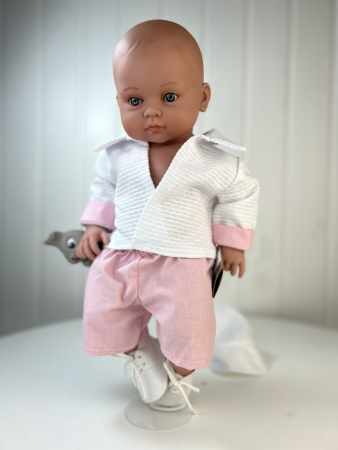 картинка Пупс Артур, в бело-розовом комплекте, 47 см , арт.46024 интернет-магазин TuKiTu.ru