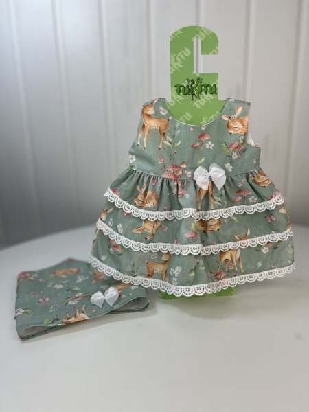 картинка Одежда для пупсов - Комплект "Оленята": платье, штанишки, косынка,  рост 45 см , арт 47 интернет-магазин TuKiTu.ru