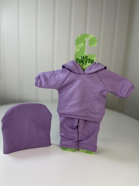 картинка Одежда для кукол - Комплект трикотажный( цвет- лавандовый): брюки, туника, шапка, на рост 40 см, арт. 21 интернет-магазин TuKiTu.ru