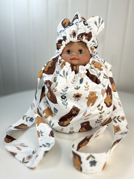 картинка Одежда для кукол - Конверт-переноска "Мишки" с ушками, для кукол и пупсов 26-30 см, арт 164 интернет-магазин TuKiTu.ru