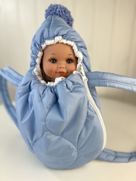 картинка Одежда для кукол - Конверт-переноска, голубой с помпоном, для кукол и пупсов 26-30 см, арт 84 интернет-магазин TuKiTu.ru