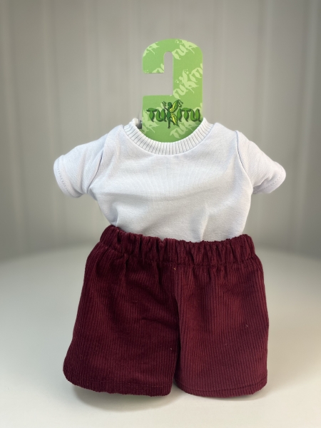 картинка Одежда для пупсов - Футболка белая, рубашка, кепка и шорты вельвет,  рост 47 см , арт 94 интернет-магазин TuKiTu.ru