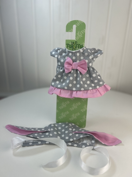 картинка Одежда для кукол - Наряд "Заюшка": платье в горошек и чепец с ушками , для  кукол 26-30 см, арт. 100 интернет-магазин TuKiTu.ru