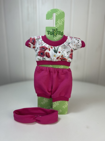 картинка Одежда для кукол - Комплект трикотажный "Маки": Куртка, шорты, повязка, арт. 176 интернет-магазин TuKiTu.ru