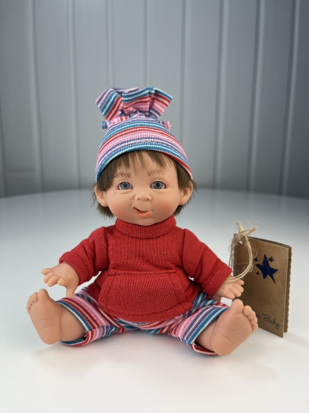картинка испанские Кукла Джестито "Инфант", 18 см, в полосатых штанишках, ухмыляется, арт. 10000U-20 интернет-магазин TuKiTu.ru