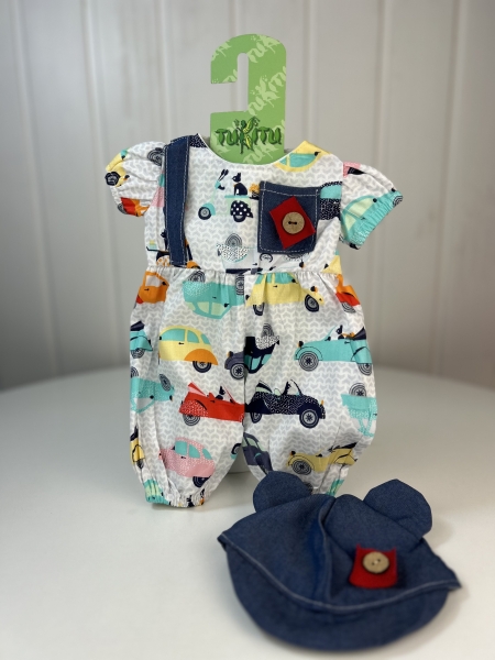 картинка Одежда для пупсов - Комплект "Машинки": рубашка, шорты на лямках, кепка, рост 47 см , арт 86 интернет-магазин TuKiTu.ru