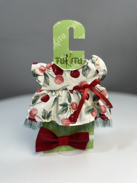 картинка Одежда для кукол - Платье "Вишенка"и бант на голову, для пупсов и кукол 26-30 см, арт. 97 интернет-магазин TuKiTu.ru