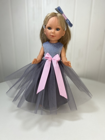 картинка Одежда для кукол - Платье нарядное с юбкой из фатина и бант на голову, обхват талии 13-16 см, арт. 2 интернет-магазин TuKiTu.ru