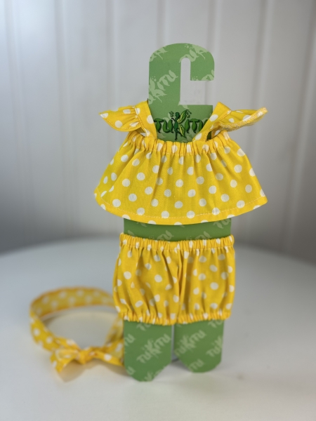 картинка Одежда для кукол - Комплект: Топ с крылышками, шорты и бант, обхват талии 13-16 см арт.160 интернет-магазин TuKiTu.ru