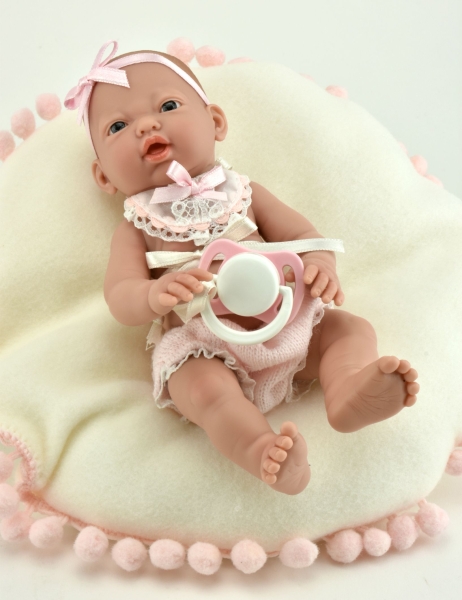 картинка испанские Пупс-мини "Новорожденная", в розовом, с подушкой (в коробке), 20 см, арт. 242 интернет-магазин TuKiTu.ru