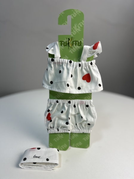 картинка Одежда для кукол - Хлопковый комплект: Топ с крылышками, шорты и бант, обхват талии 13-16 см арт.161 интернет-магазин TuKiTu.ru