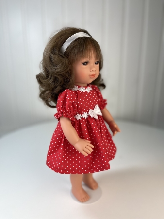 картинка Одежда для кукол - Платье "Красное" и бантик на голову, обхват талии 17-19 см, арт. 50 интернет-магазин TuKiTu.ru