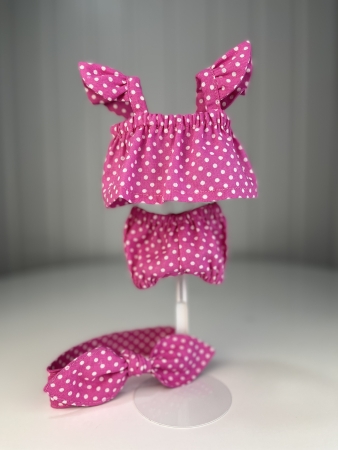 картинка Одежда для кукол - Хлопковый комплект: Топ с крылышками, шорты и бант, для кукол и пупсов 26-30 см, арт. 5 интернет-магазин TuKiTu.ru