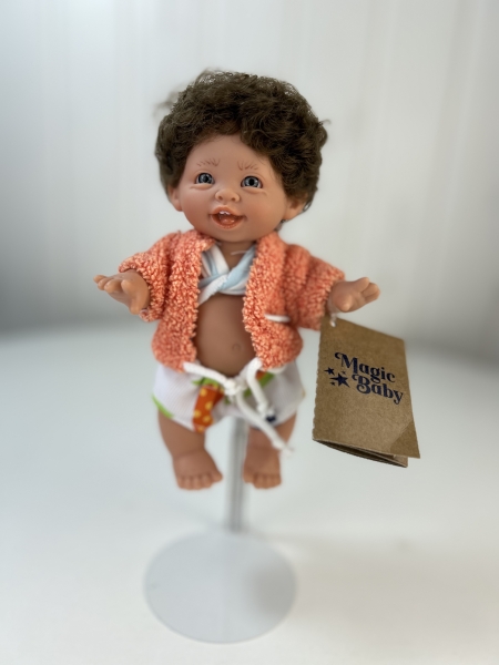картинка испанские Пупс "Супер-девочка", в светлых шортах и оранжевой накидке, 18 см , арт. 406 интернет-магазин TuKiTu.ru