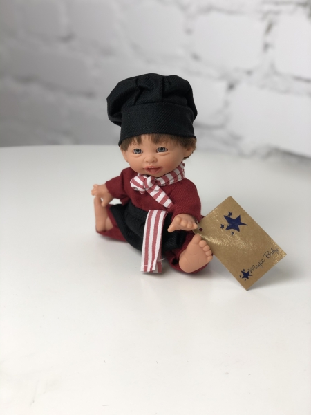 картинка испанские Кукла Джестито"Профессии", повар в темном колпаке, смеется, 18 см, арт. 202U-5 интернет-магазин TuKiTu.ru