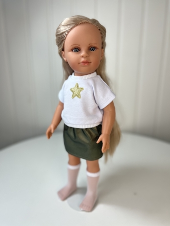 картинка Одежда для кукол - Футболка, юбка кожаная, гольфы., обхват талии 17-20 см , арт. 41 интернет-магазин TuKiTu.ru